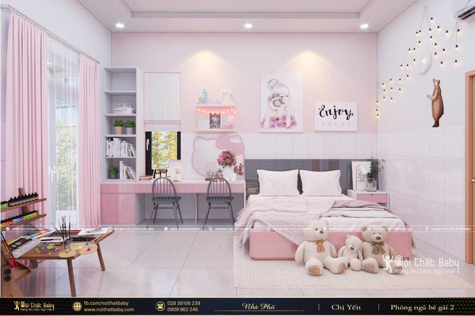 Thiết kế nội thất phòng ngủ bé gái đẹp, hiện đại